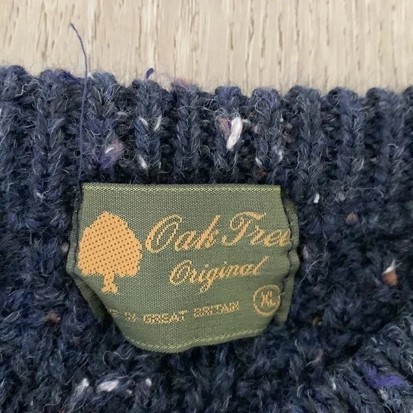 Oak Tree‎ Original Wool Crew Sweater Blue navy unisex chunky cable knit size XL